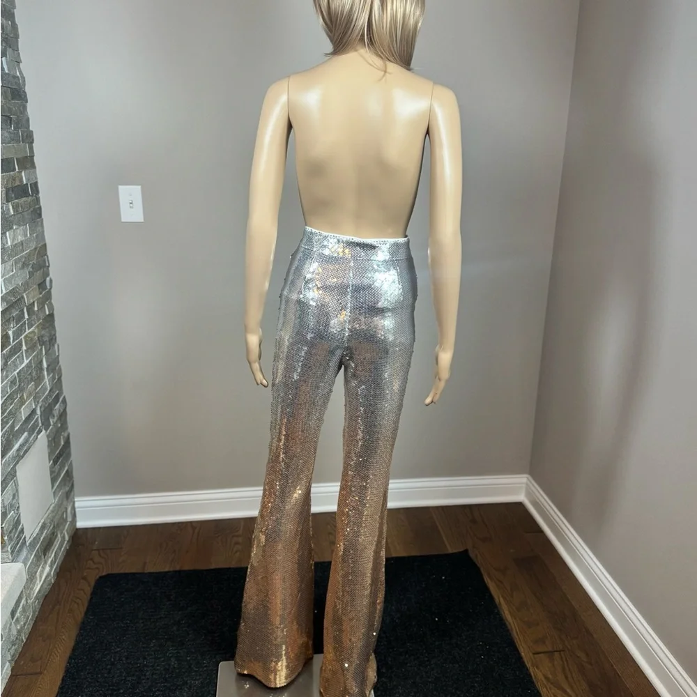 AKIRA Sequin Flare Pants Silver Gold Disco Festival Bell Bottom NWT - Picture 4 of 6